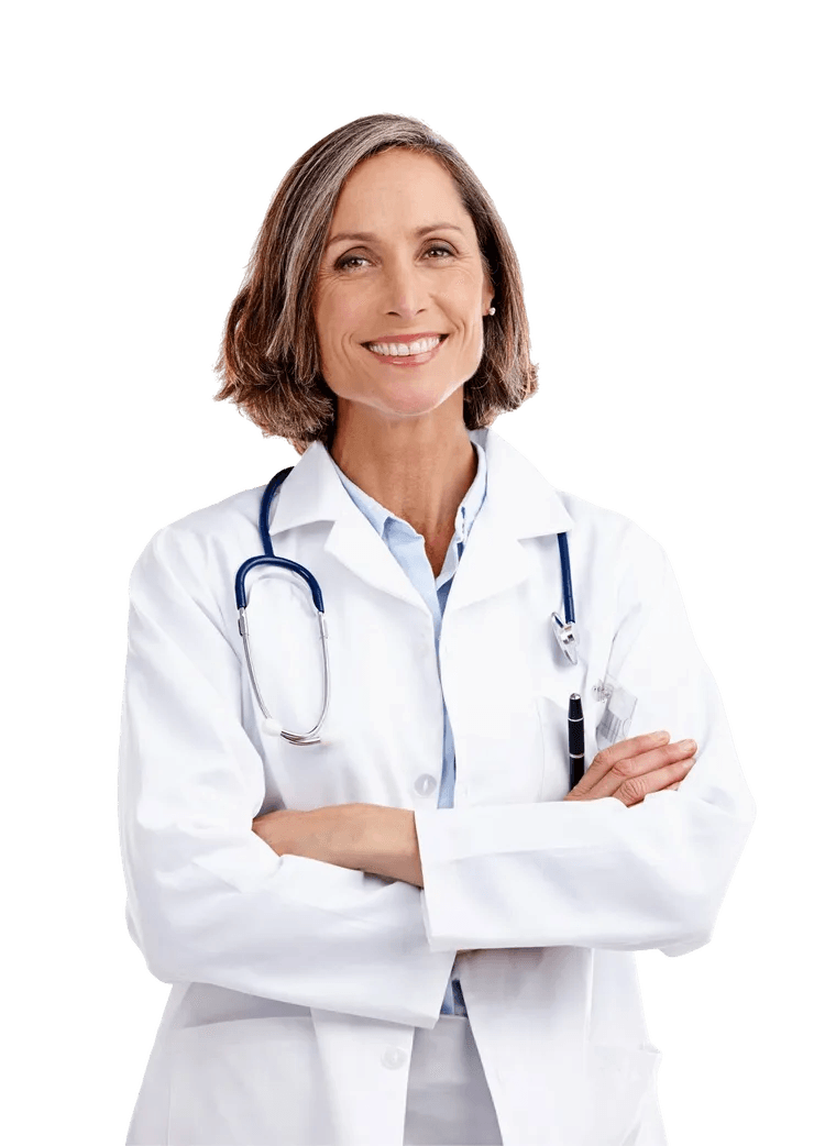 Smiling doctor with a stethoscope, arms crossed