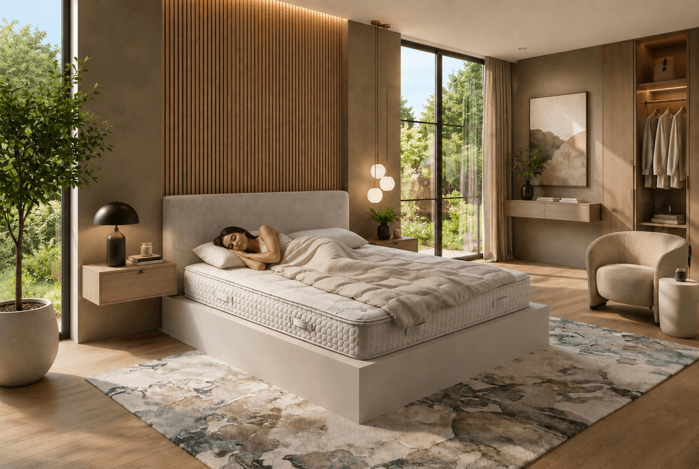 Grounding Mattress overview video — a peaceful bedroom at night